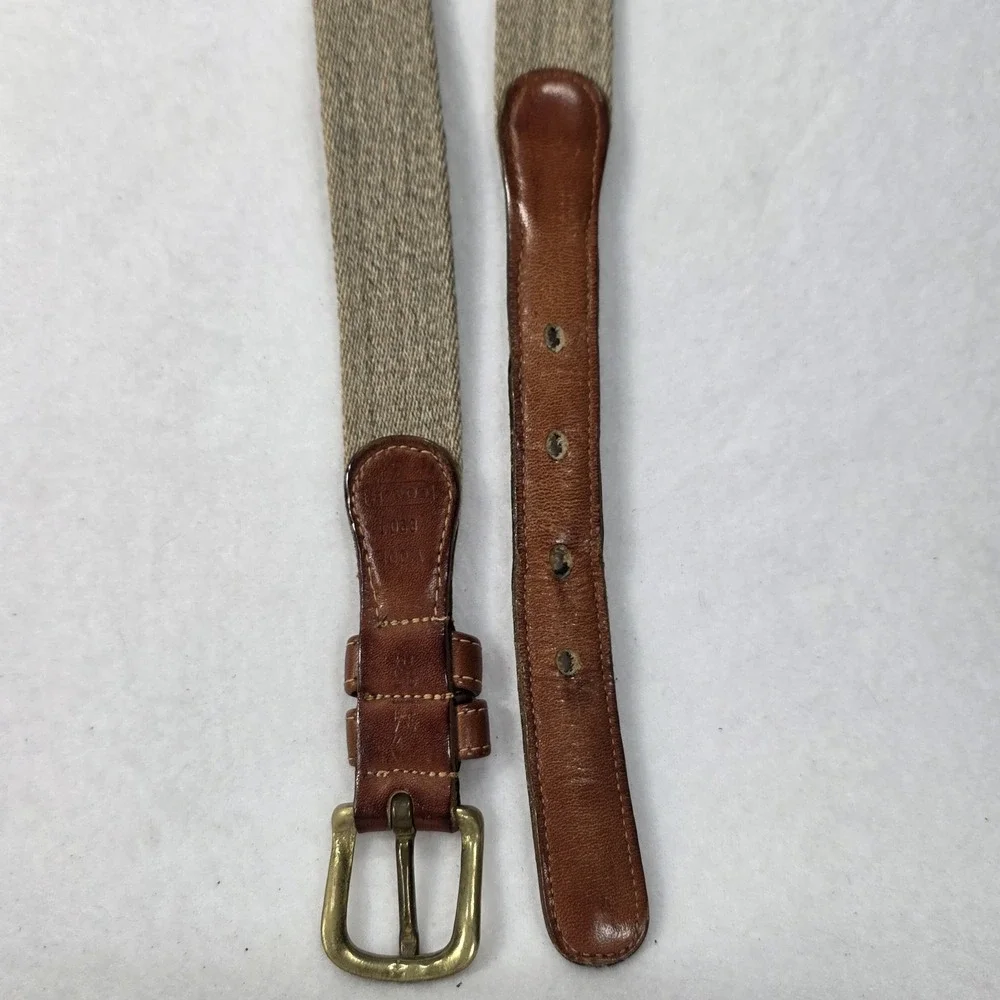 Vintage‎ Coach 8904 Wool Surcingle Leather Belt Brass Blue Red Stripe Sz 30